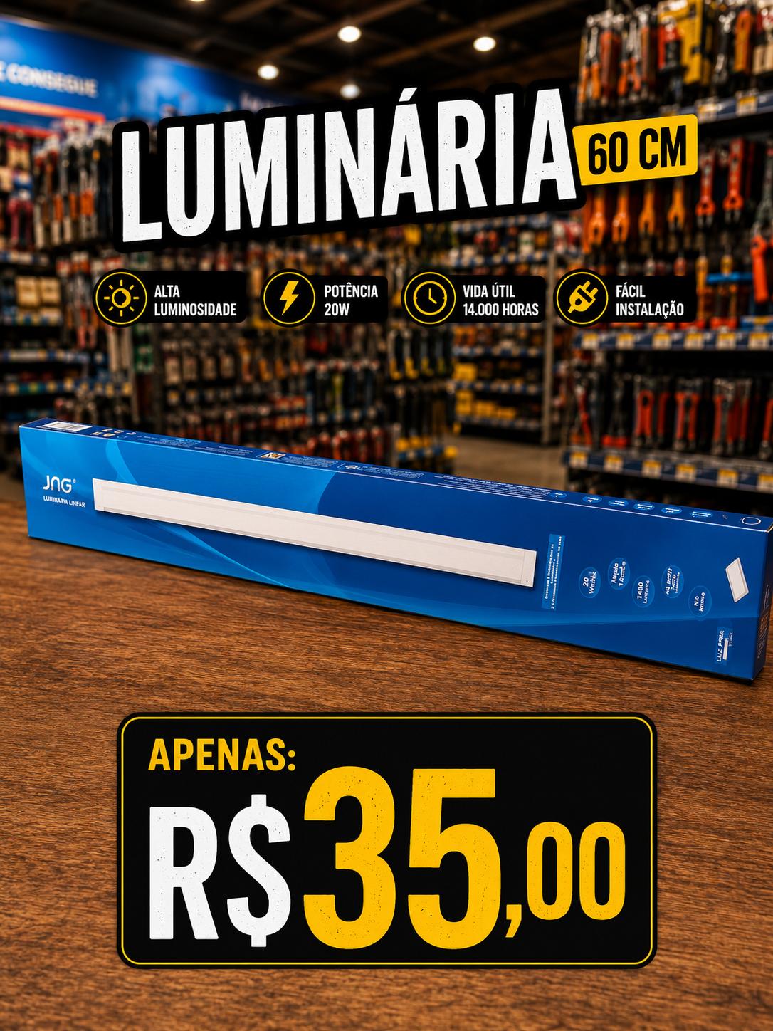 Luminária Linear 60cm JNG